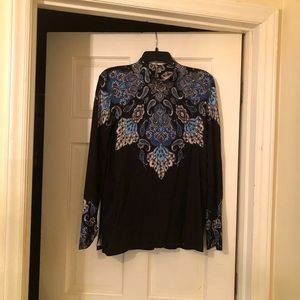 Women’s multi black and blue mock neck sweater. Zipper in back.  Great shape!